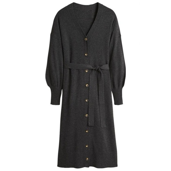 NWT BODEN BELTED CHARCOAL GREY  viscose wool CARDIGAN SWEATER DRESS SIZE  fall - Picture 1 of 4